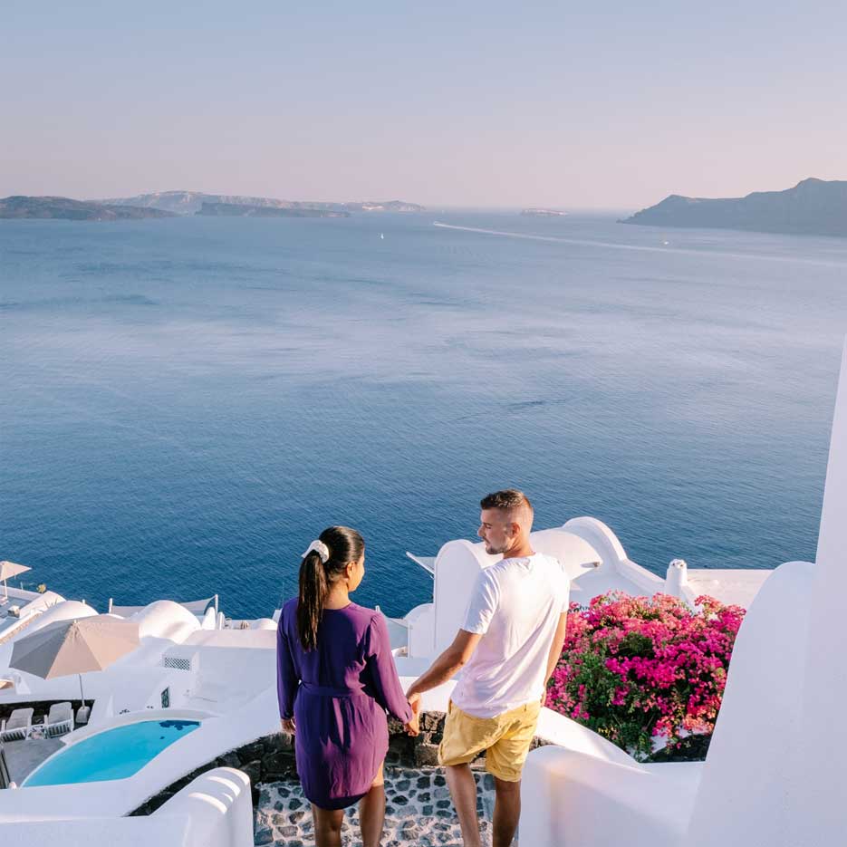 A couple spending time in Greece for their honeymoon. 